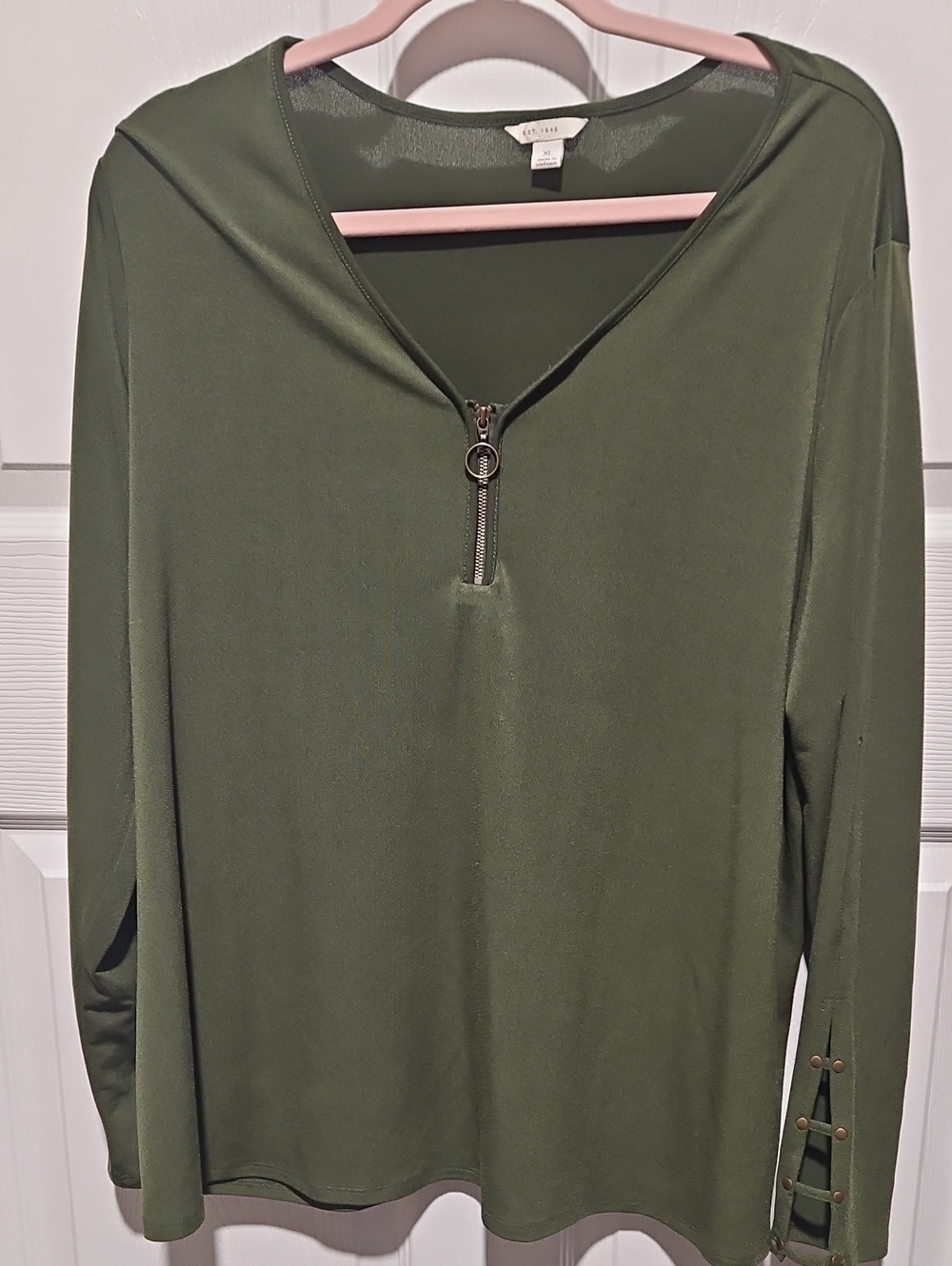 Cato Olive Green Zip-Front Long Sleeve Top